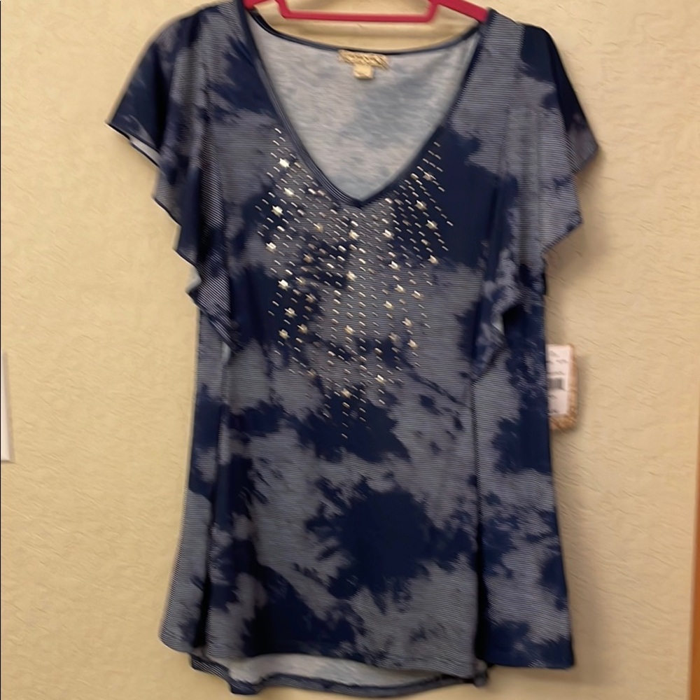 Energie Blue Gray Asymmetrical Cap Sleeve Tunic